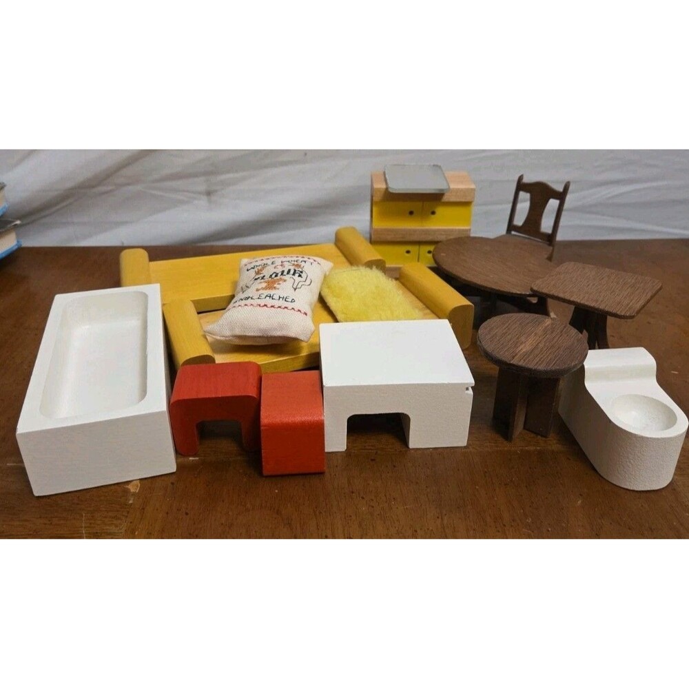 Creative Playthings Wood Dollhouse Furniture 12 Piece Lot Made In Finland 1960s
